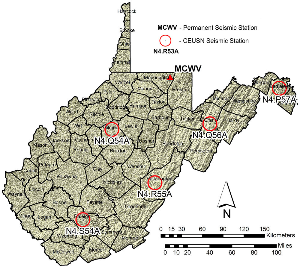 Seismic stations in WV