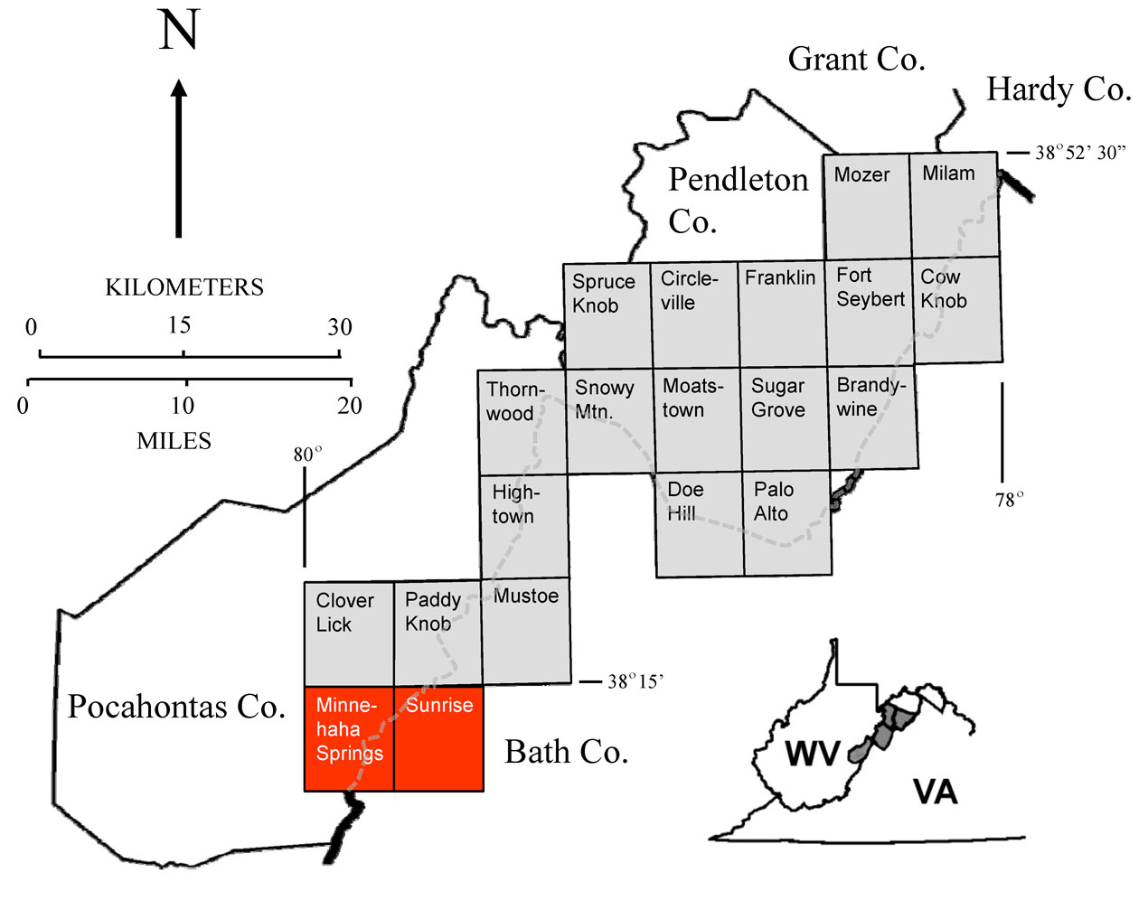 Location Map, Minnehaha Springs and Sunrise Quadrangles