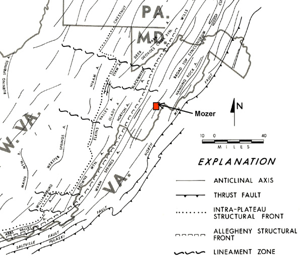 Physiographic provinces and the location of the Mozer Quadrangle