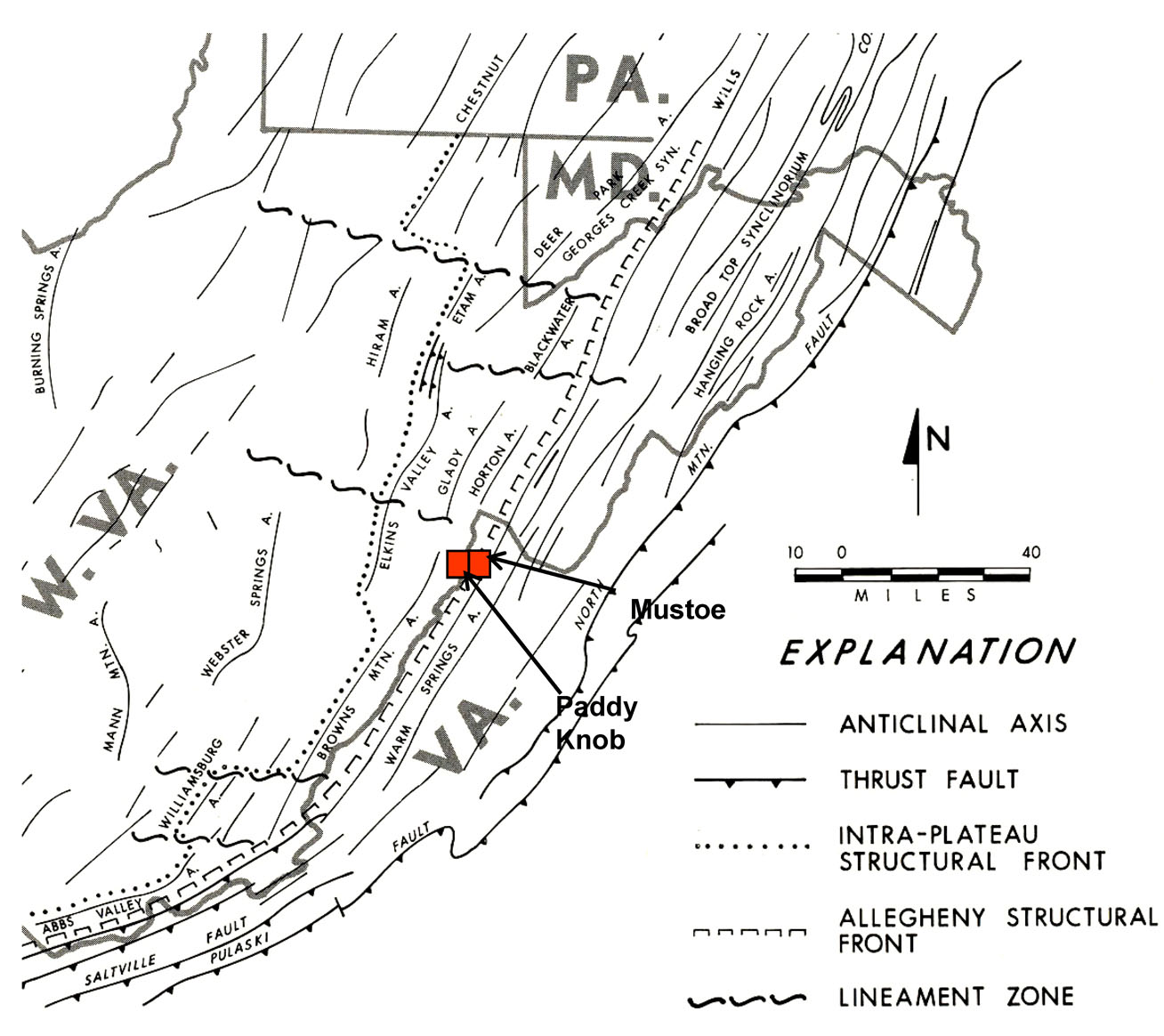 Physiographic provinces and the location of the Paddy Knob and Mustoe Quadrangles