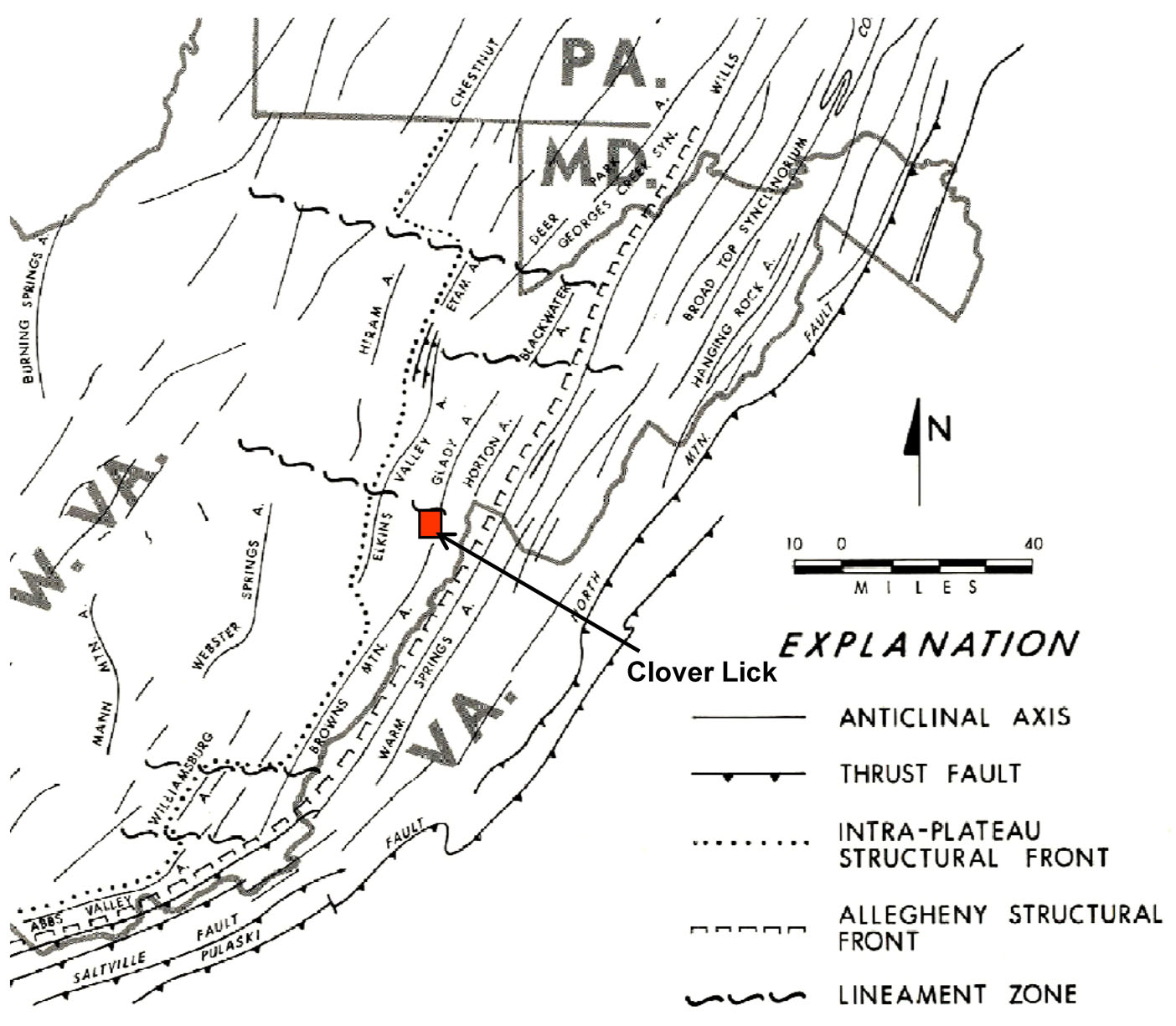 Physiographic provinces and the location of the Cloverlick Quadrangle