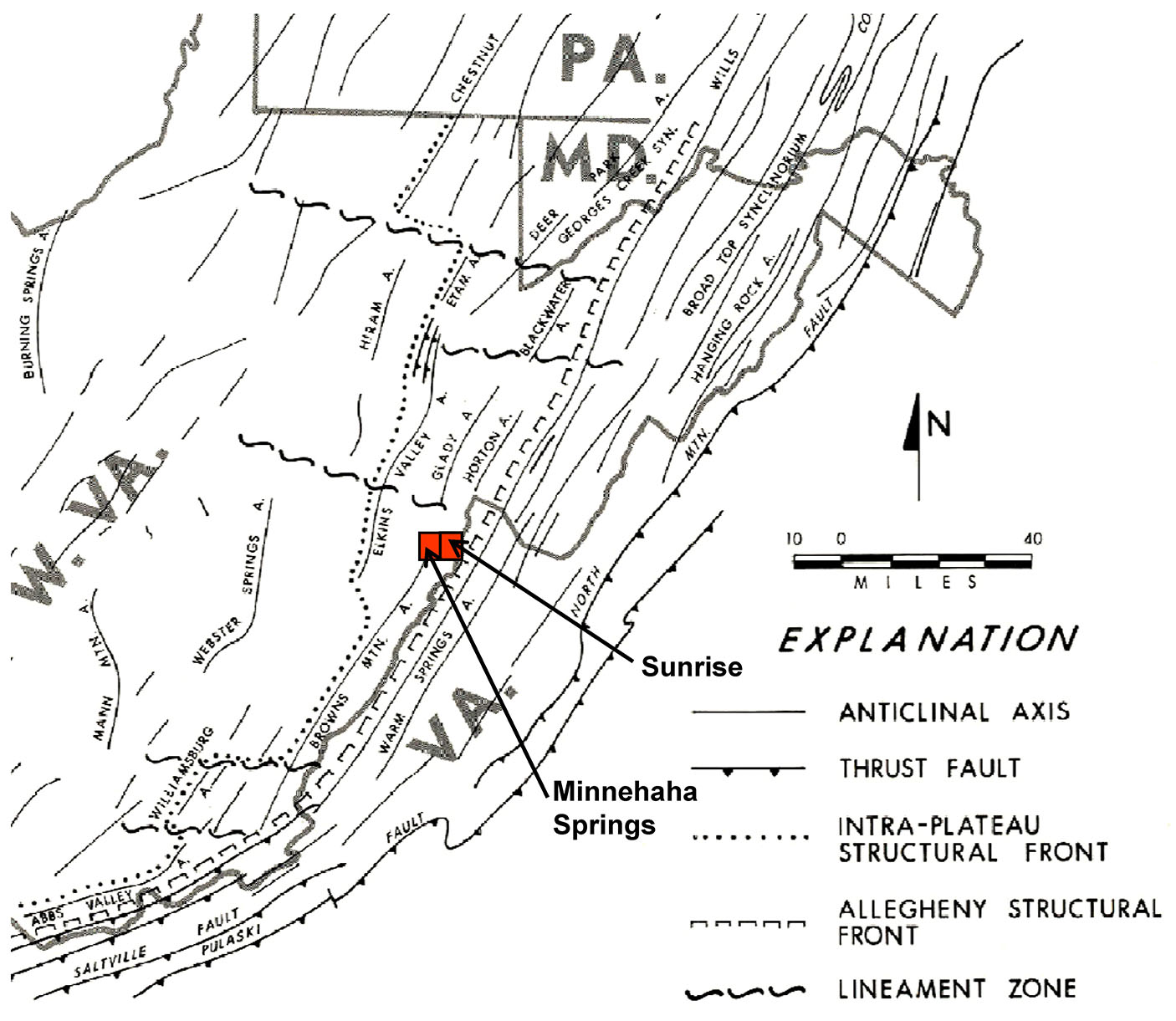 Physiographic provinces and the location of the Minnehaha Springs and Sunrise Quadrangles